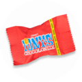 Een rode verpakking van Tony's Chocolonely chocolade.